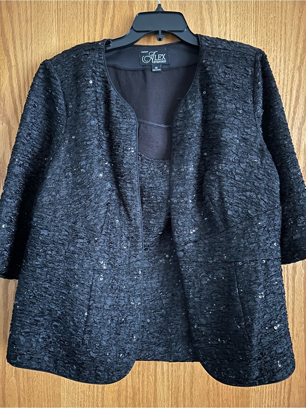 Alex Evenings Black Sequin Open-Front Jacket